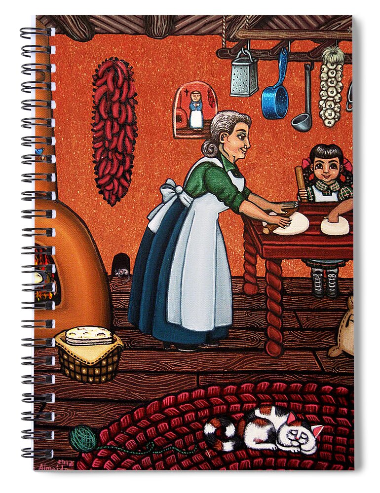 Cook Spiral Notebook featuring the painting Making Tortillas by Victoria De Almeida