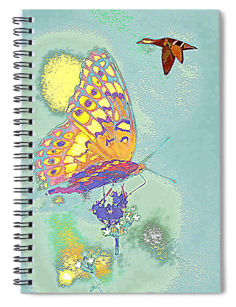 Mallard Spiral Notebook featuring the photograph Mallard and Butterfly by Travis Truelove