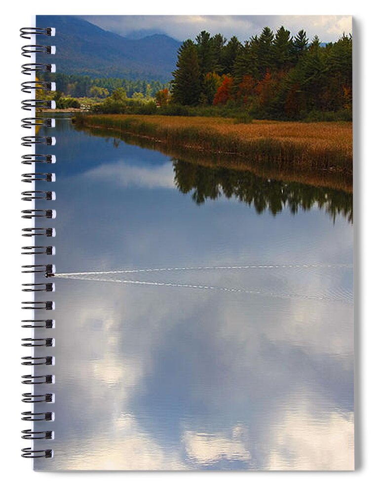 Mallard Duck Spiral Notebook featuring the photograph Mallard Duck on Lake in Adirondack Mountains in Autumn by Jerry Cowart