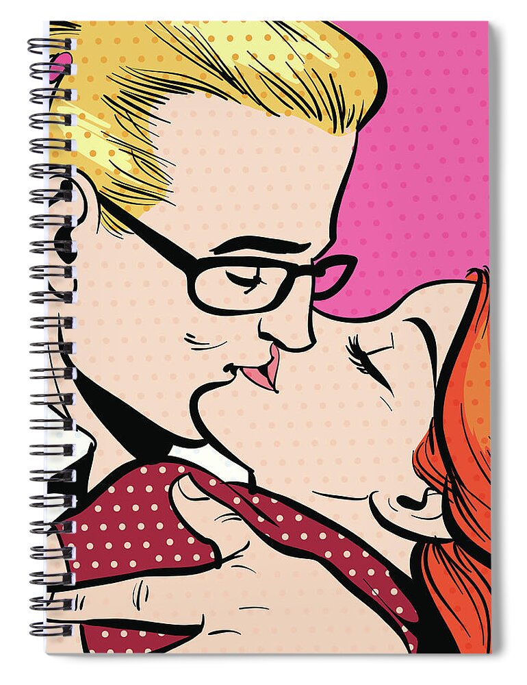 Transfer Print Spiral Notebook featuring the digital art Man And Woman Kissing by Mcmillan Digital Art