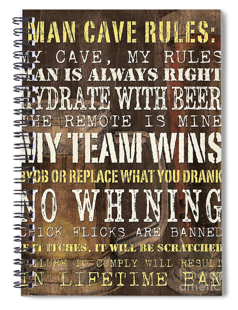 Man Spiral Notebook featuring the painting Man Cave Rules 2 by Debbie DeWitt