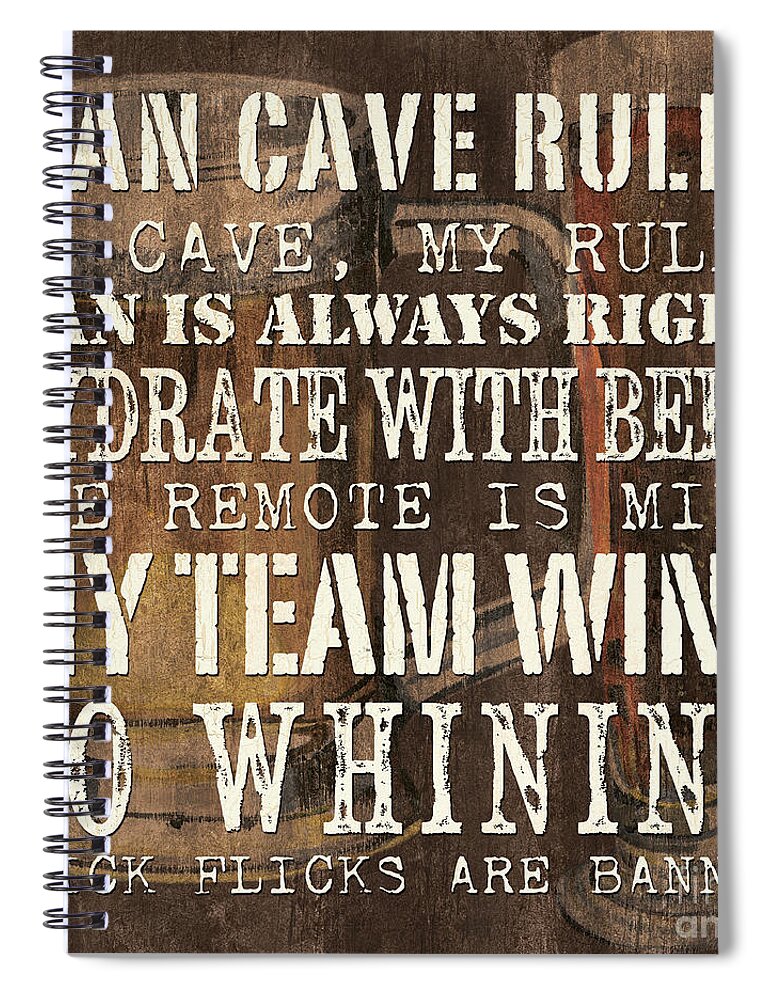 Man Spiral Notebook featuring the painting Man Cave Rules Square by Debbie DeWitt
