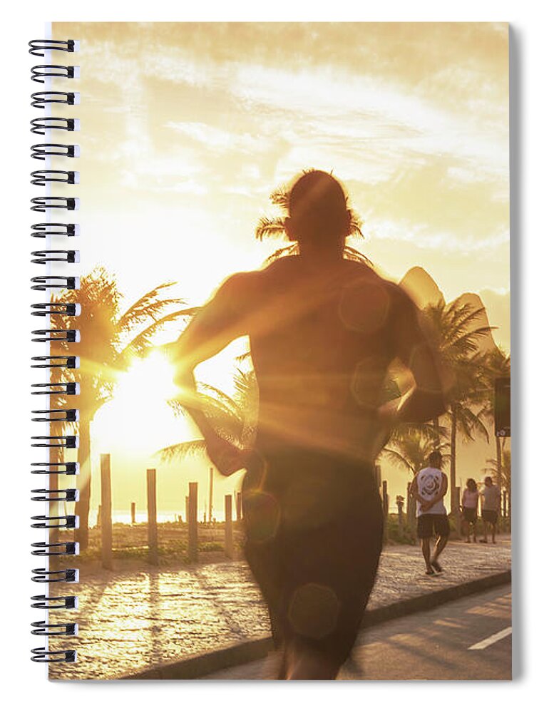 Three Quarter Length Spiral Notebook featuring the photograph Man Jogging On The Beach Of Ipanema At by Buena Vista Images