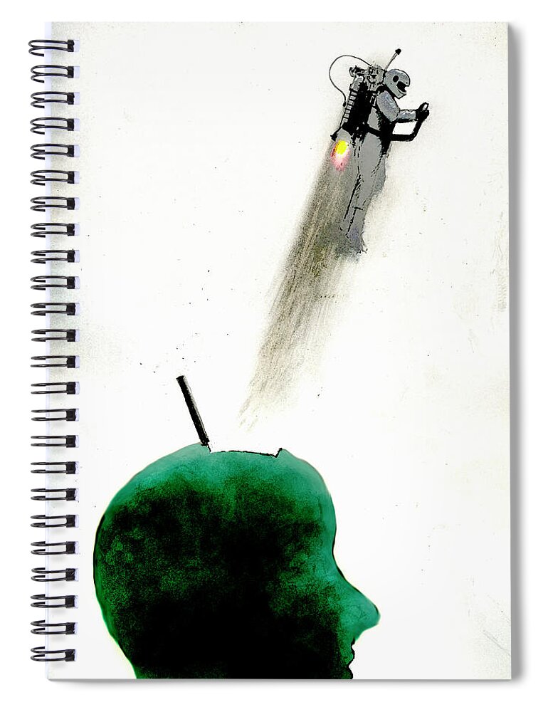 Accelerating Spiral Notebook featuring the photograph Man With Jet Pack Emerging From Green by Ikon Ikon Images