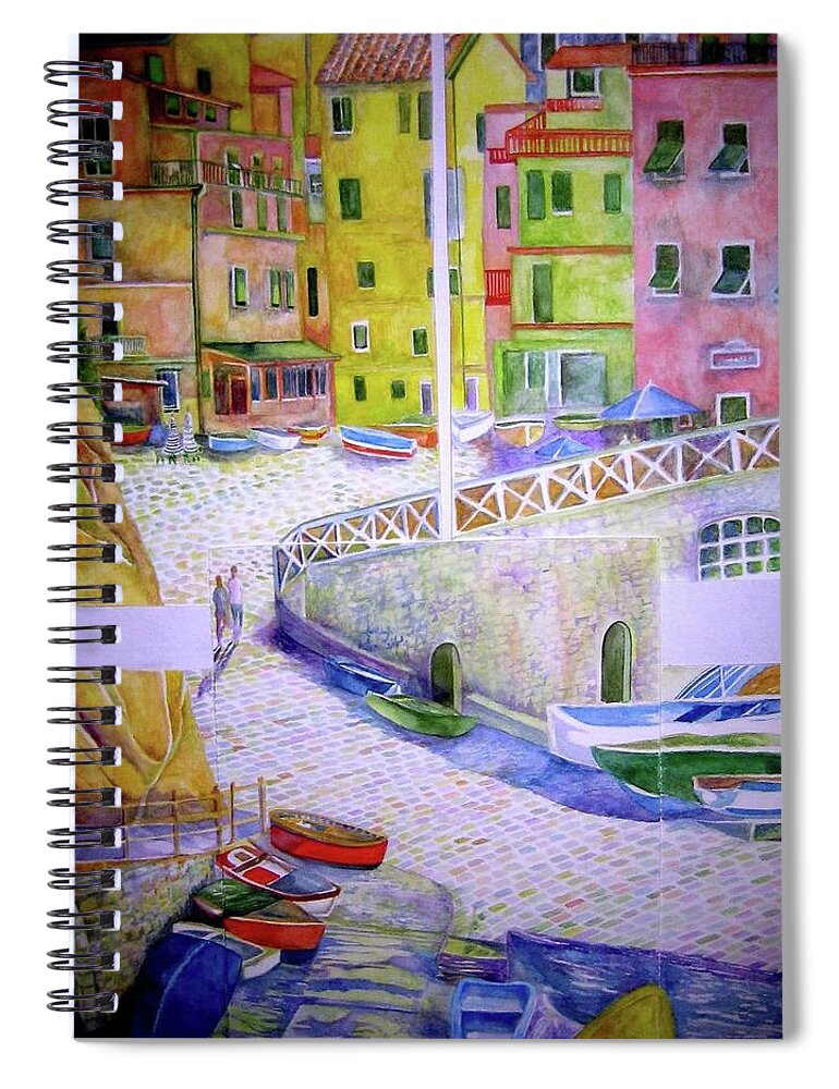 Cinque Terre Spiral Notebook featuring the painting Manarola by Kandy Cross