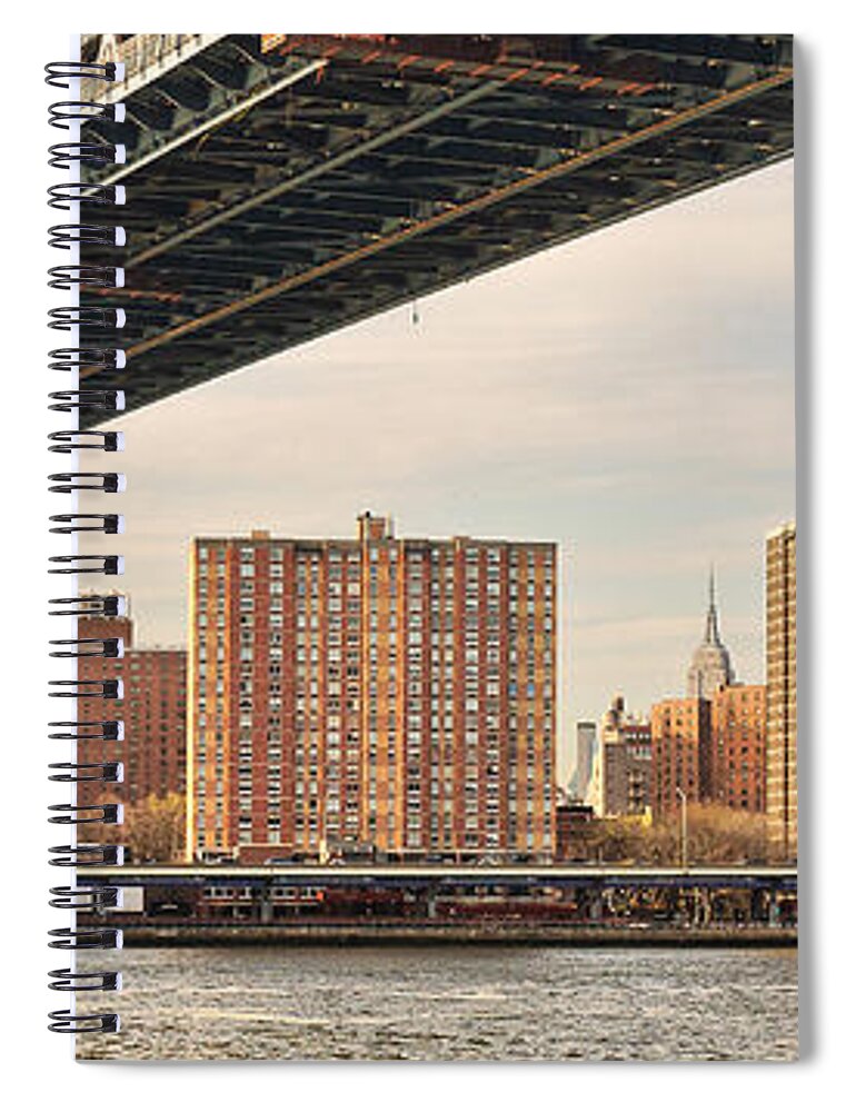 America Spiral Notebook featuring the photograph Manhattan Bridge and Empire State Building by Mitchell R Grosky