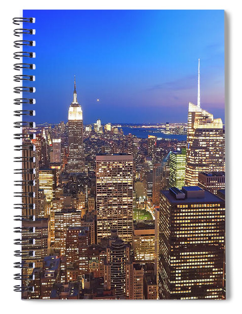 Lower Manhattan Spiral Notebook featuring the photograph Manhattan By Night by Pawel.gaul