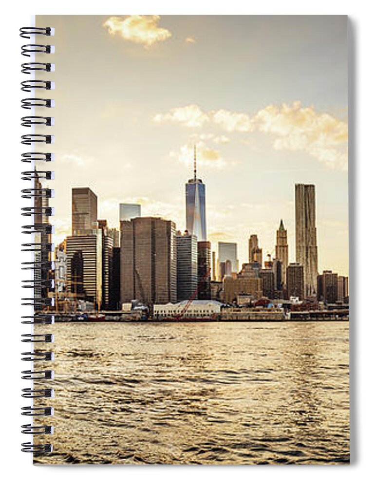 Lower Manhattan Spiral Notebook featuring the photograph Manhattan Skyline At Sunset by Filippobacci