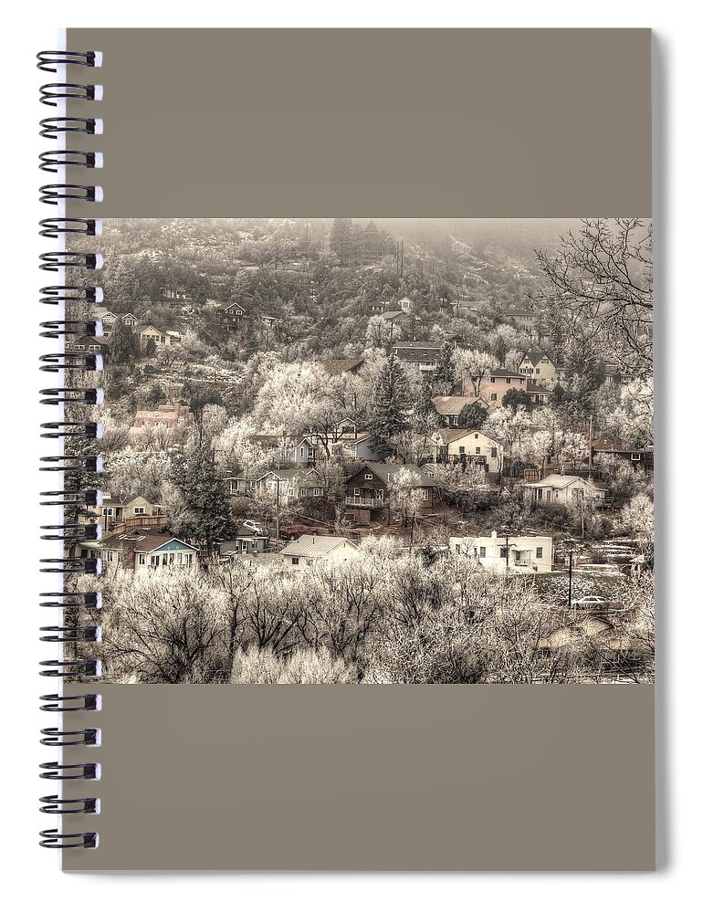 Snow Spiral Notebook featuring the photograph Manitou to the South in Snow Close Up by Lanita Williams