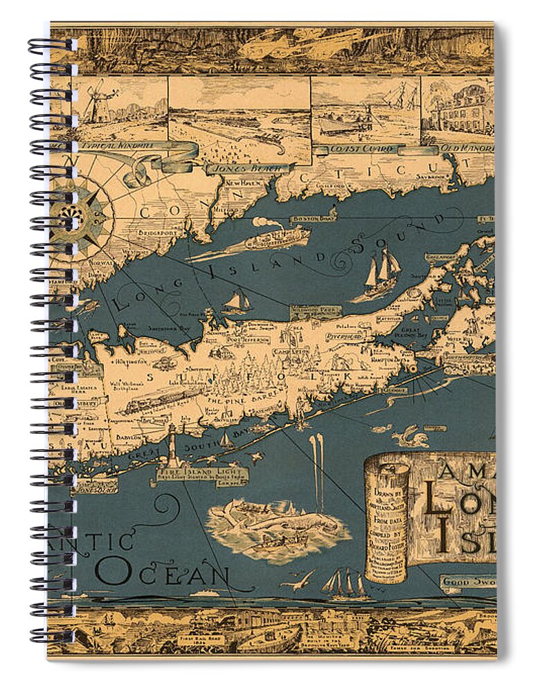 Map Of Long Island Spiral Notebook featuring the photograph Map of Long Island by Andrew Fare