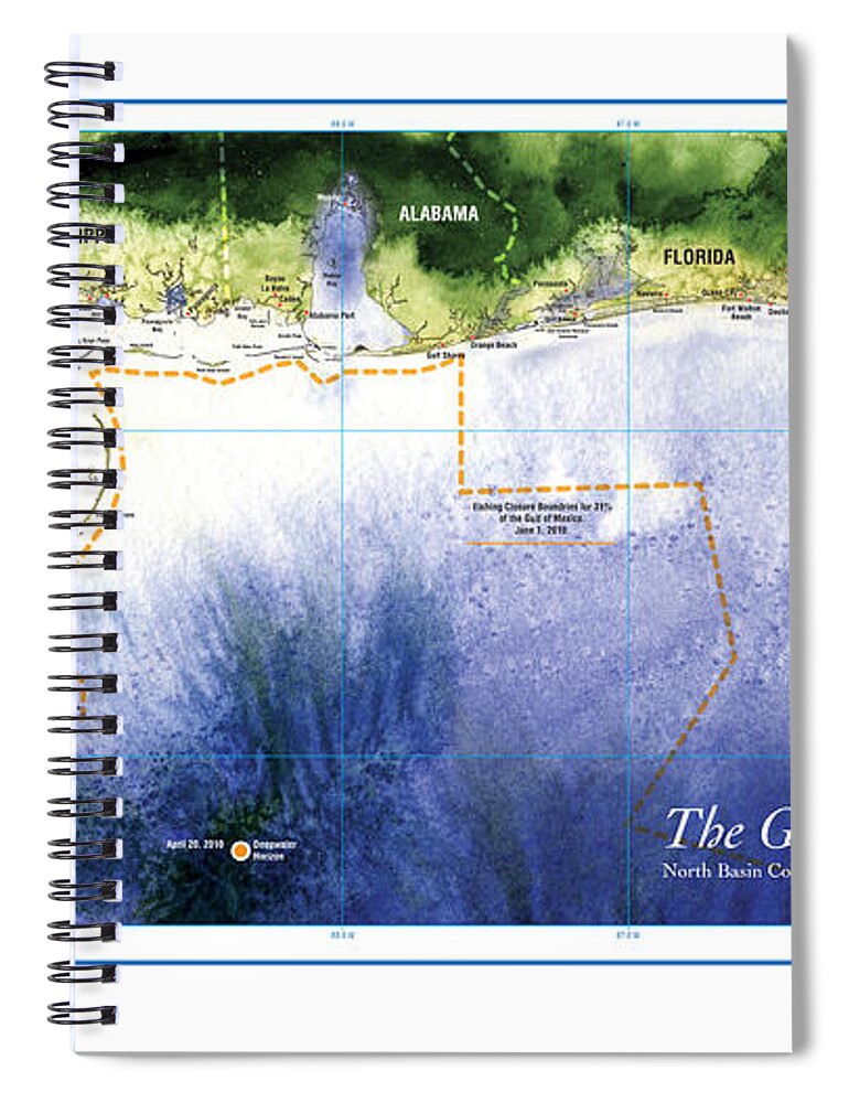 Cartography Spiral Notebook featuring the digital art Map of the Gulf of Mexico Northern Coast by Paul Gaj