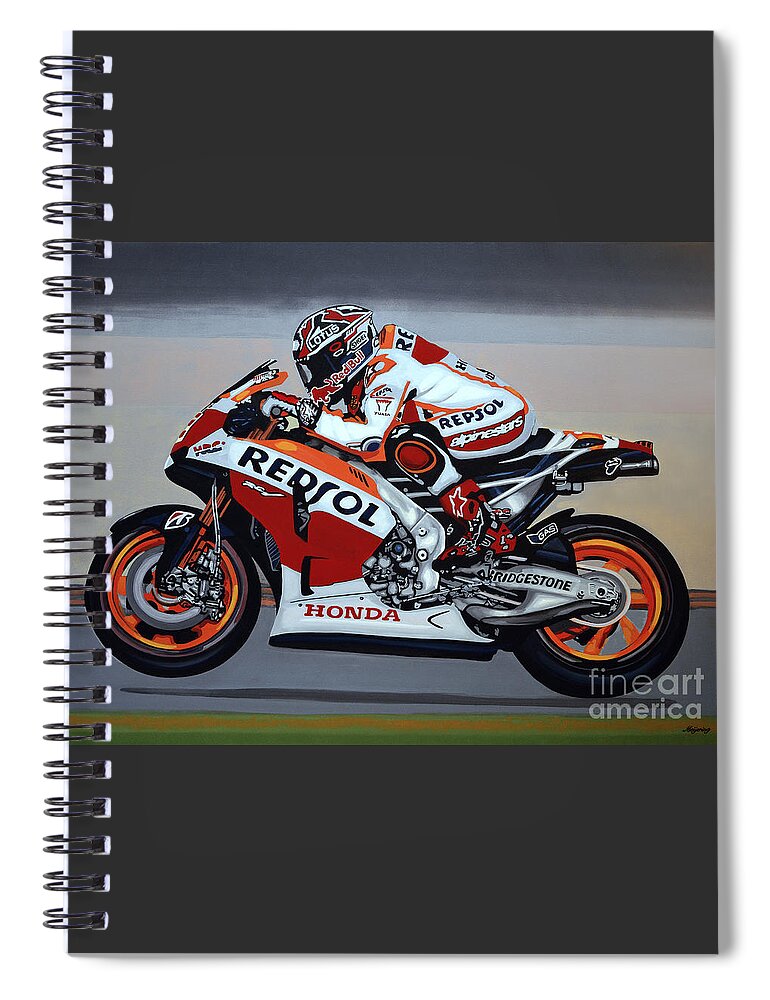 Marc Marquez Spiral Notebook featuring the painting Marc Marquez by Paul Meijering