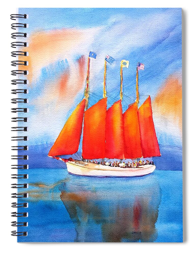 Sailboat Spiral Notebook featuring the painting Margaret Todd Schooner Bar Harbor by Carlin Blahnik CarlinArtWatercolor