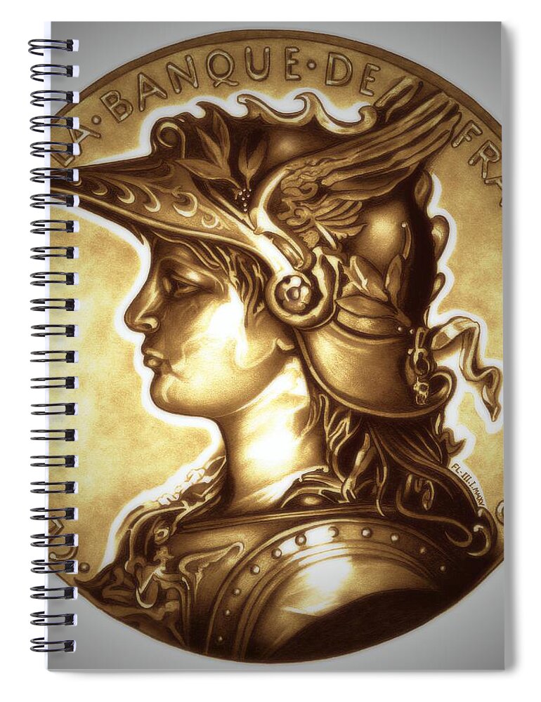 Coin Spiral Notebook featuring the drawing Limited Edition Marianne Gold by Fred Larucci
