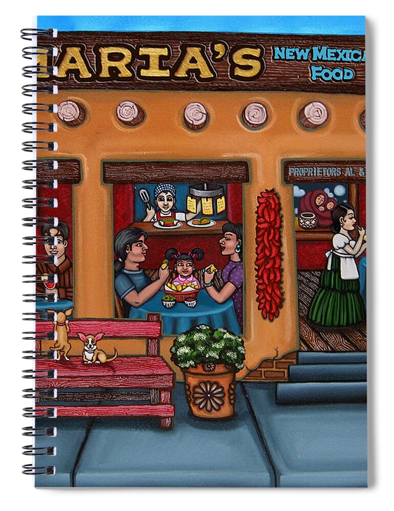 Folk Art Spiral Notebook featuring the painting Maria's New Mexican Restaurant by Victoria De Almeida