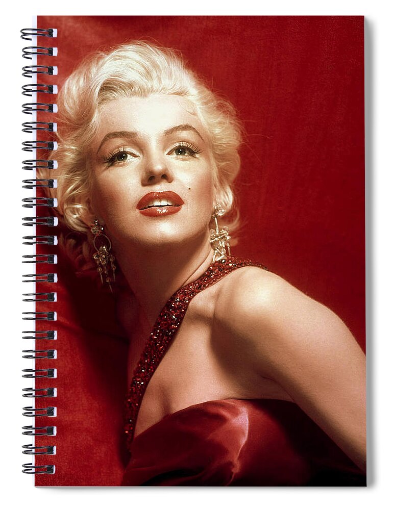 Marilyn Monroe Spiral Notebook featuring the digital art Marilyn Monroe in Red by Georgia Fowler
