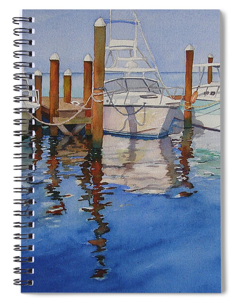 Boats Spiral Notebook featuring the painting Marina by Judy Mercer