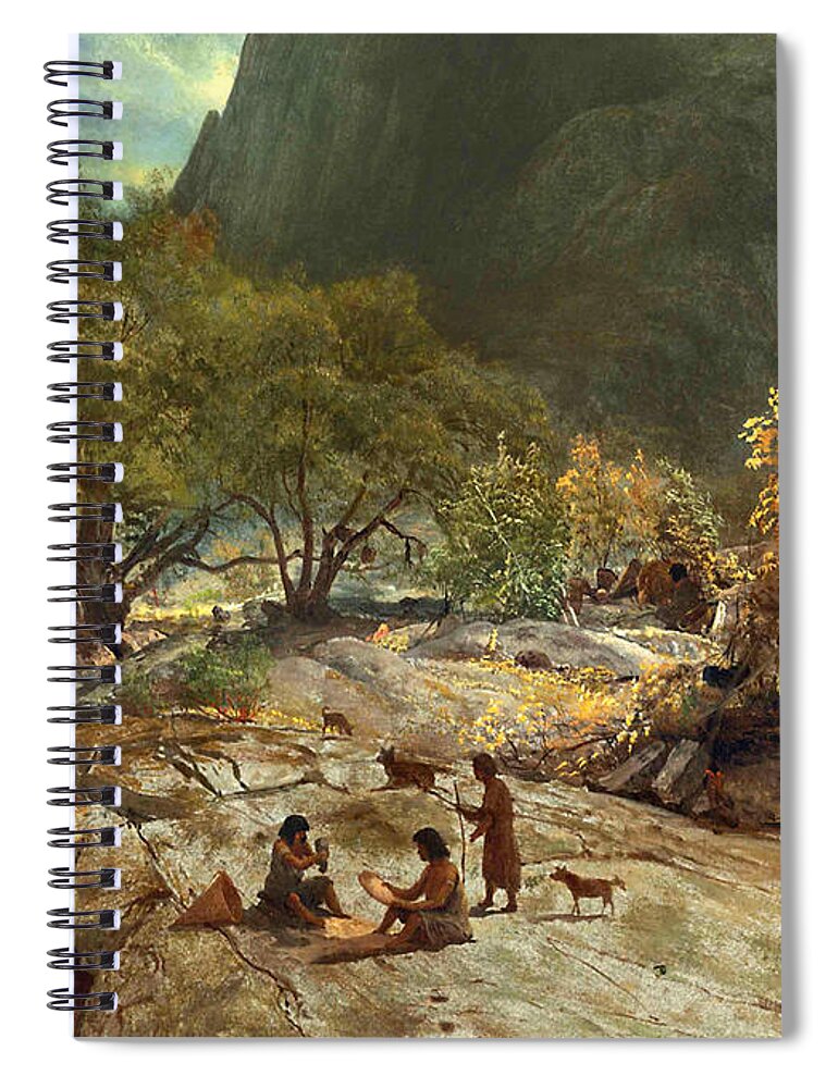 Albert Bierstadt Spiral Notebook featuring the painting Mariposa Indian Encampment Yosemite Valley California by Albert Bierstadt