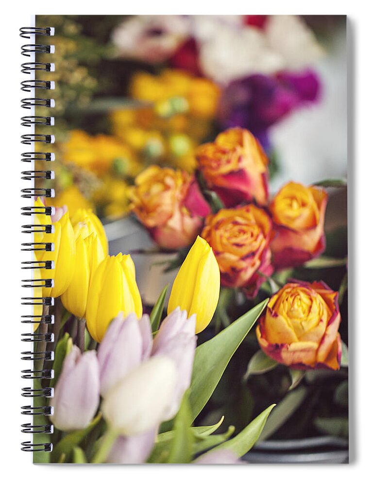 Paris Spiral Notebook featuring the photograph Market Tulips - Paris, France by Melanie Alexandra Price