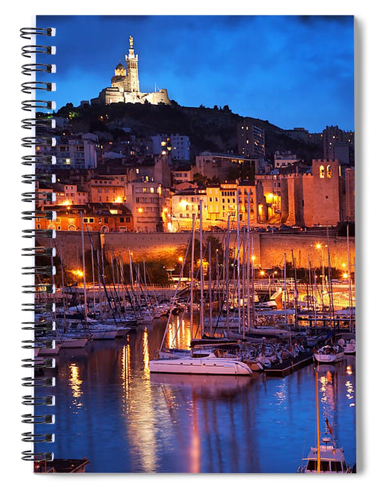 Marseille Spiral Notebook featuring the photograph Marseille France panorama at night by Michal Bednarek