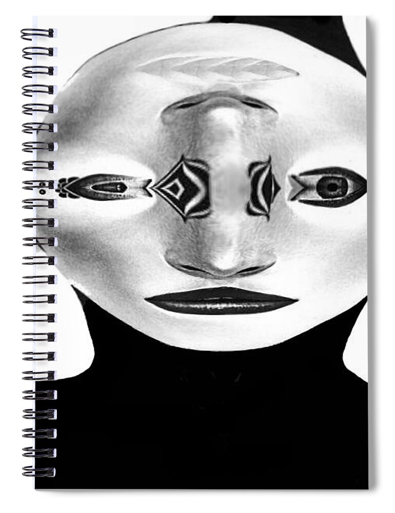 Mask Spiral Notebook featuring the painting Mask Black and White by Rafael Salazar