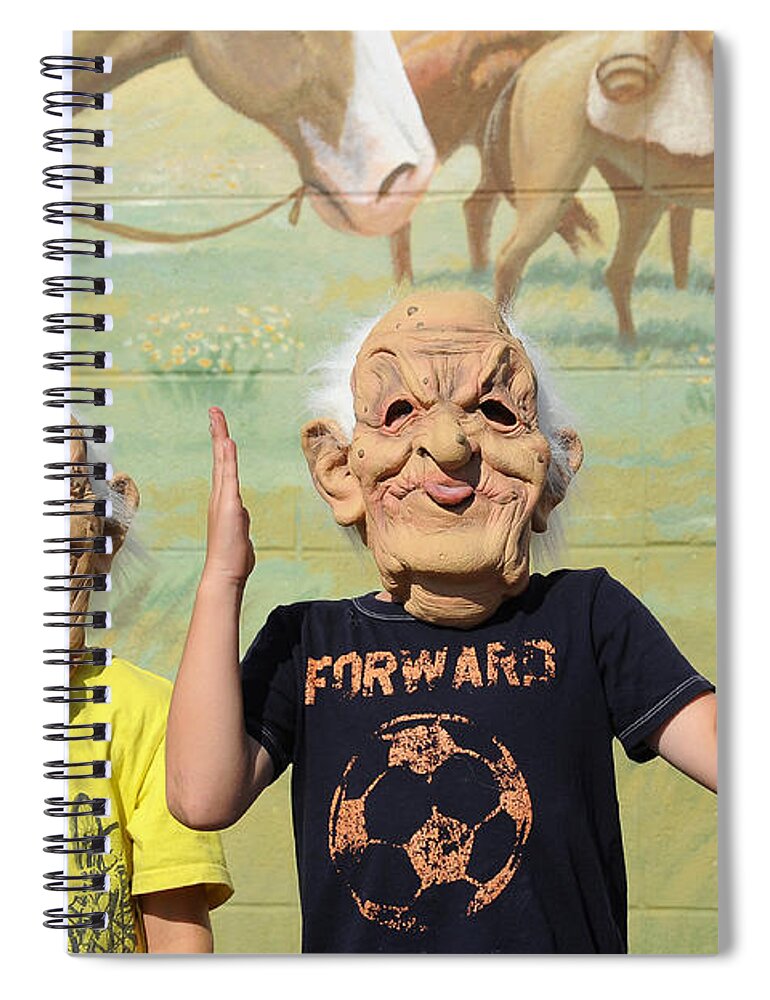 Portrait Spiral Notebook featuring the photograph Masks and Murals in Big Timber Montana by Mary Lee Dereske