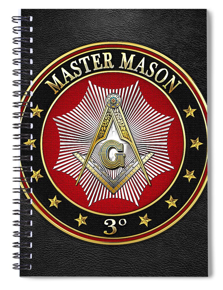 'scottish Rite' Collection By Serge Averbukh Spiral Notebook featuring the digital art Master Mason - 3rd Degree Square and Compasses Jewel on Black Leather by Serge Averbukh