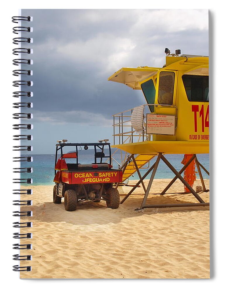Yellow Spiral Notebook featuring the photograph Maui Lifeguard Tower by Vivian Martin