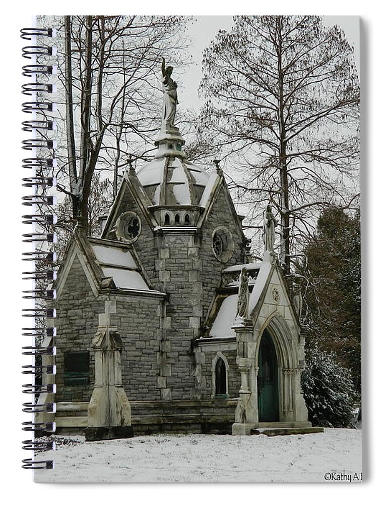 Spring Grove Cemetery Spiral Notebook featuring the photograph Mausoleum in Winter by Kathy Barney