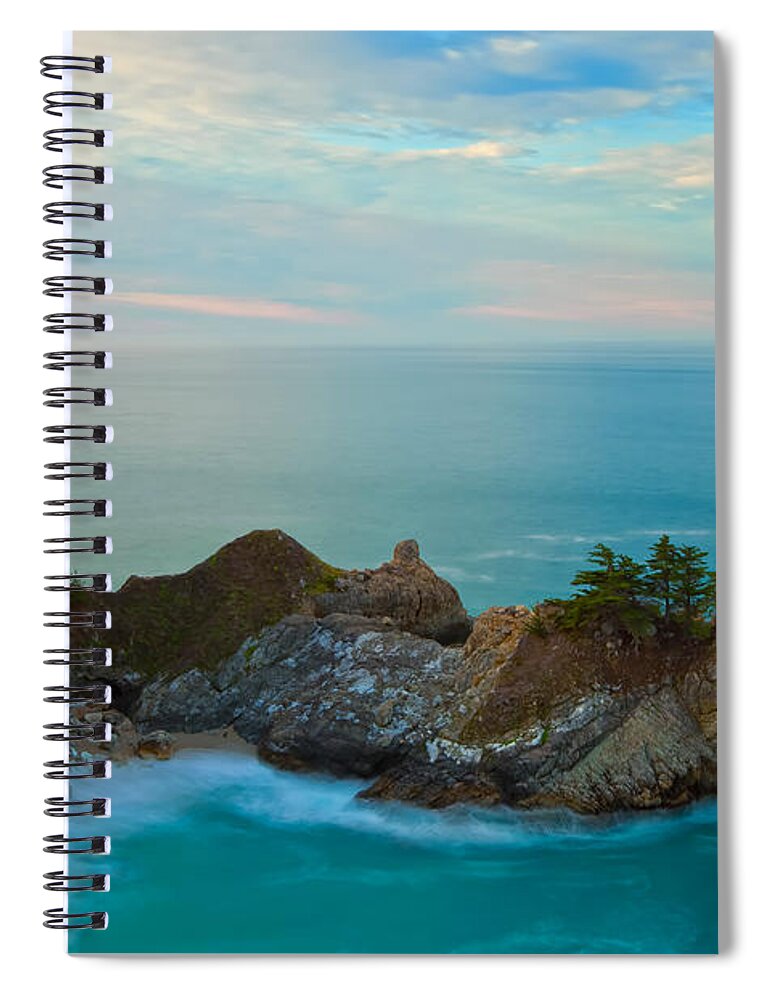 Coastline Spiral Notebook featuring the photograph McWay Falls At Sunrise by Jonathan Nguyen