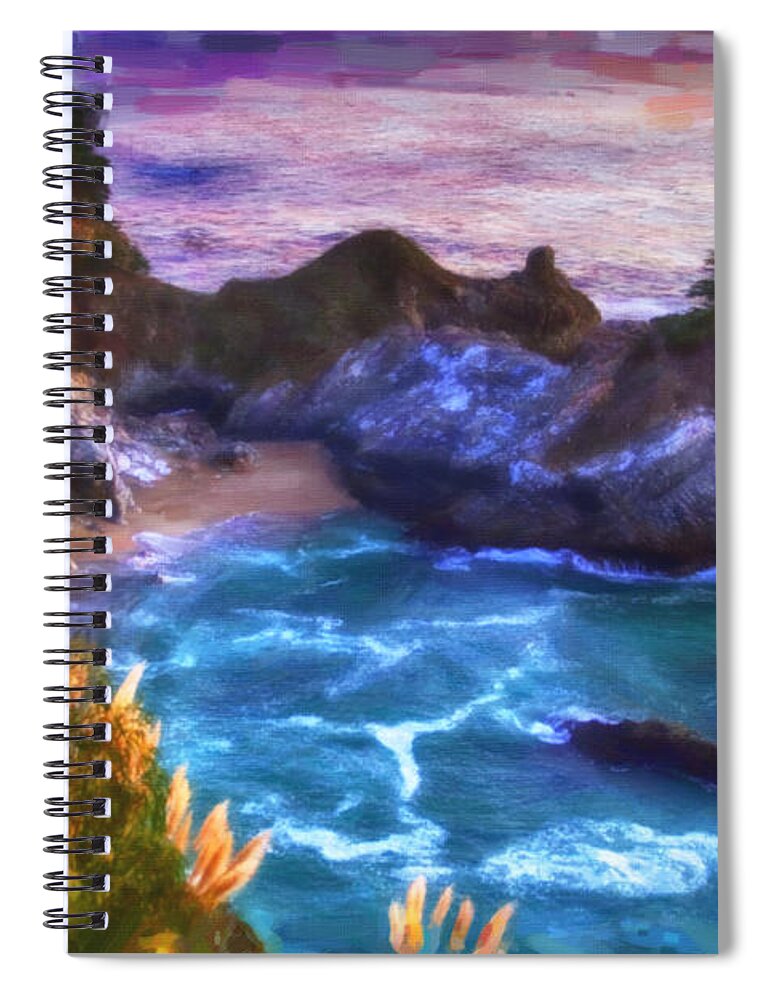 Big Sur Spiral Notebook featuring the painting McWay Falls by David Millenheft