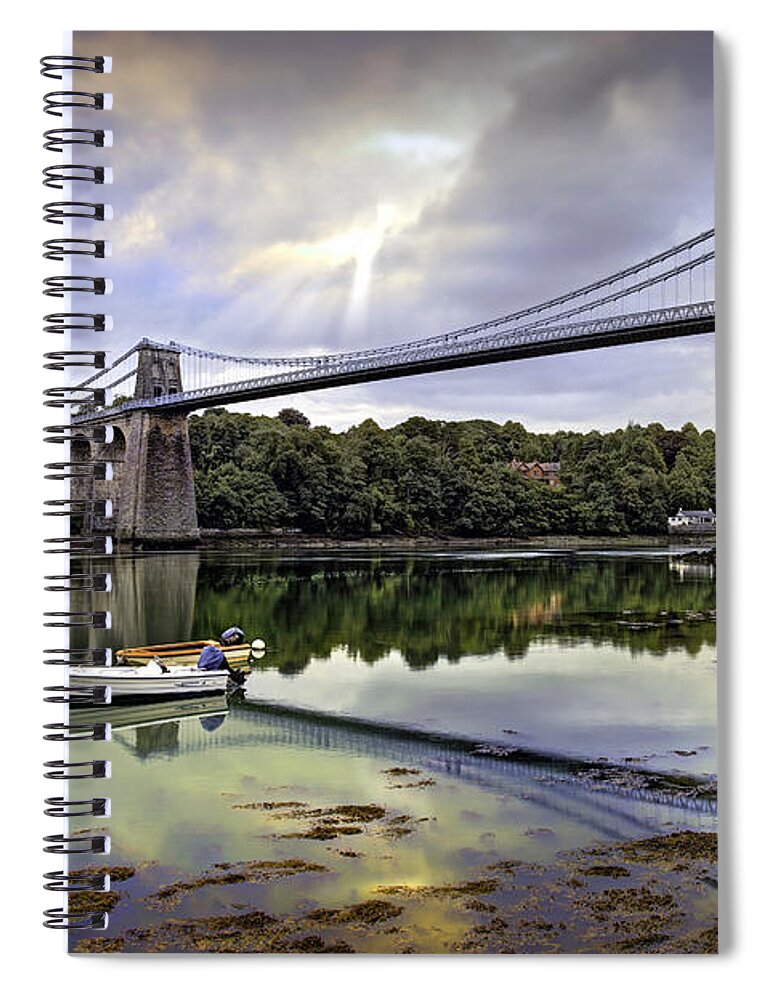 Menai Suspension Bridge Spiral Notebook featuring the photograph Menai Suspension Bridge by Mal Bray