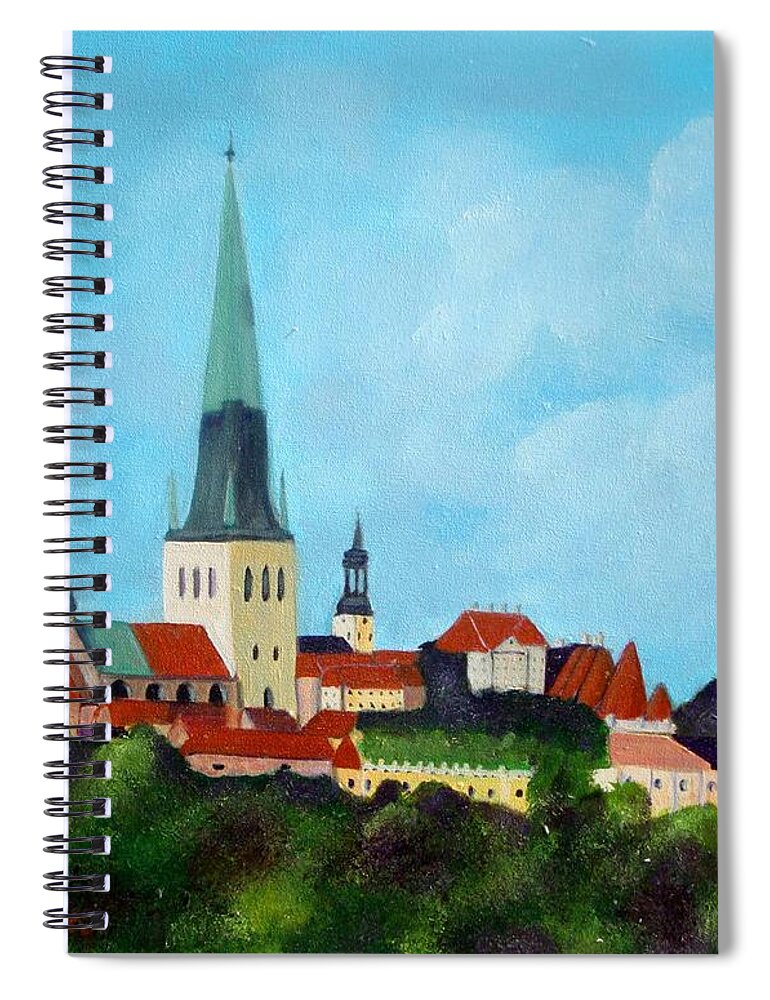Tallinn Spiral Notebook featuring the painting Medieval Tallinn by Laurie Morgan