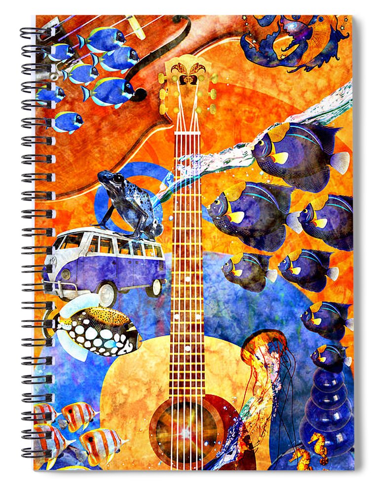 Bold Spiral Notebook featuring the painting Melodies and Sunset Seas by Ally White