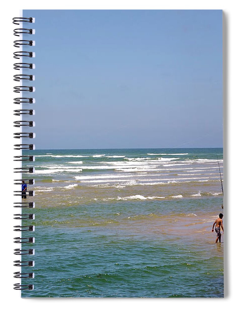 Child Spiral Notebook featuring the photograph Men With Rods Ready To Catch Fish In by Barry Winiker