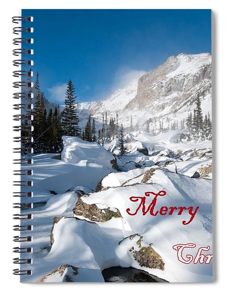 Happy Holidays Spiral Notebook featuring the photograph Merry Christmas Snowy Mountain Scene by Cascade Colors