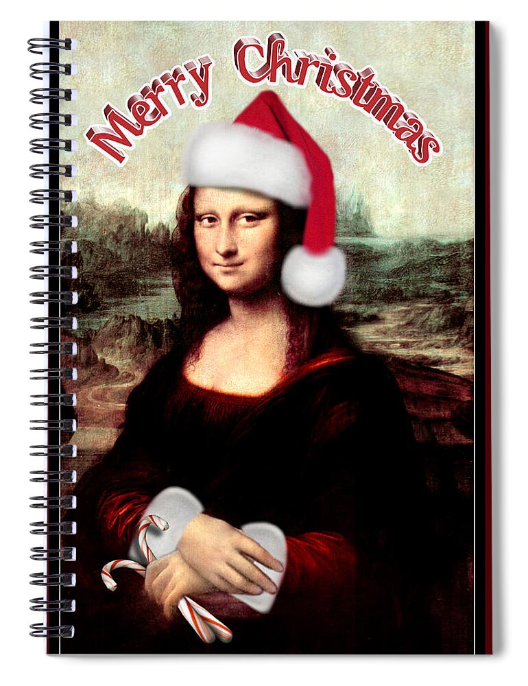 Mona Lisa Spiral Notebook featuring the digital art Merry Christmas Mona Lisa by Gravityx9 Designs