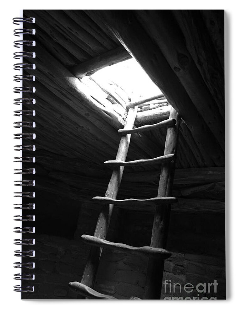 Mesa Verde Spiral Notebook featuring the photograph Mesa Verde National Park Kiva Ladder Black and White by Shawn O'Brien