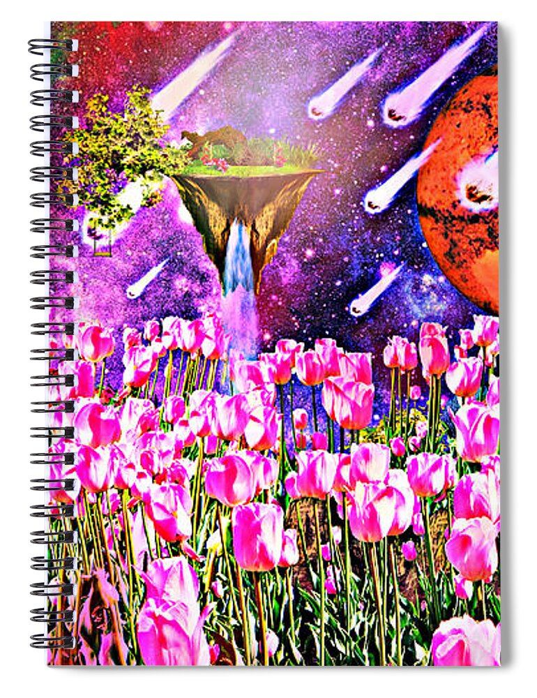 Space Spiral Notebook featuring the painting Meteor Showers Bring Me Flowers by Ally White