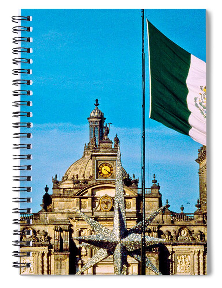 Flag Spiral Notebook featuring the photograph Mexican Flag And Cathedral by Spencer Grant