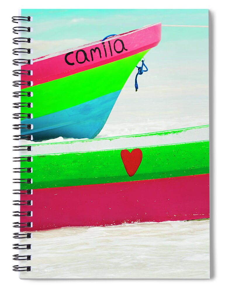 Yucatan Spiral Notebook featuring the photograph Mexico, Yucatan, Colorful Boats On Beach by Tetra Images