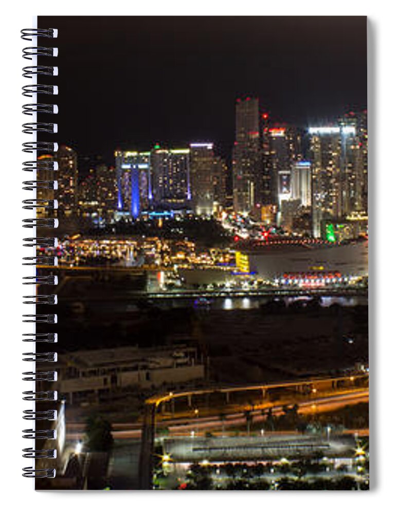 Downtown Miami Spiral Notebook featuring the photograph Miami After Dark II Skyline by Rene Triay FineArt Photos