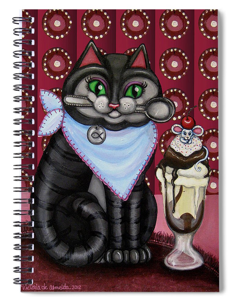 Cat Spiral Notebook featuring the painting Mice Cream by Victoria De Almeida