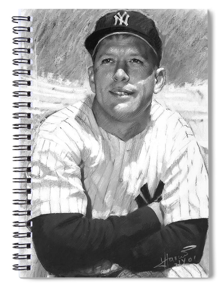 Baseball Center Fielder Spiral Notebook featuring the drawing Mickey Mantle by Viola El