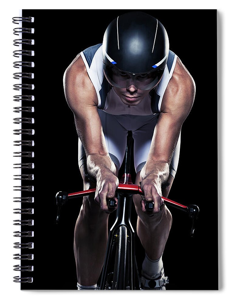 Sports Helmet Spiral Notebook featuring the photograph Mid Adult Woman Cycling, Studio Shot by Johner Images