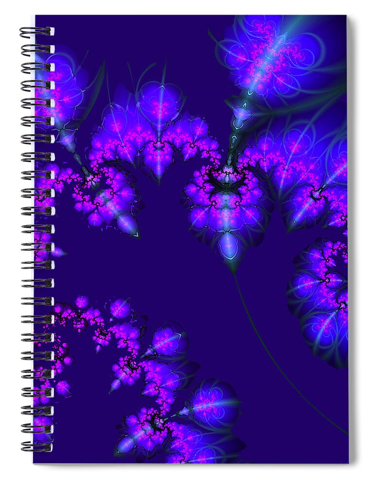 Fractal Spiral Notebook featuring the digital art Midnight Blossoms by Judi Suni Hall