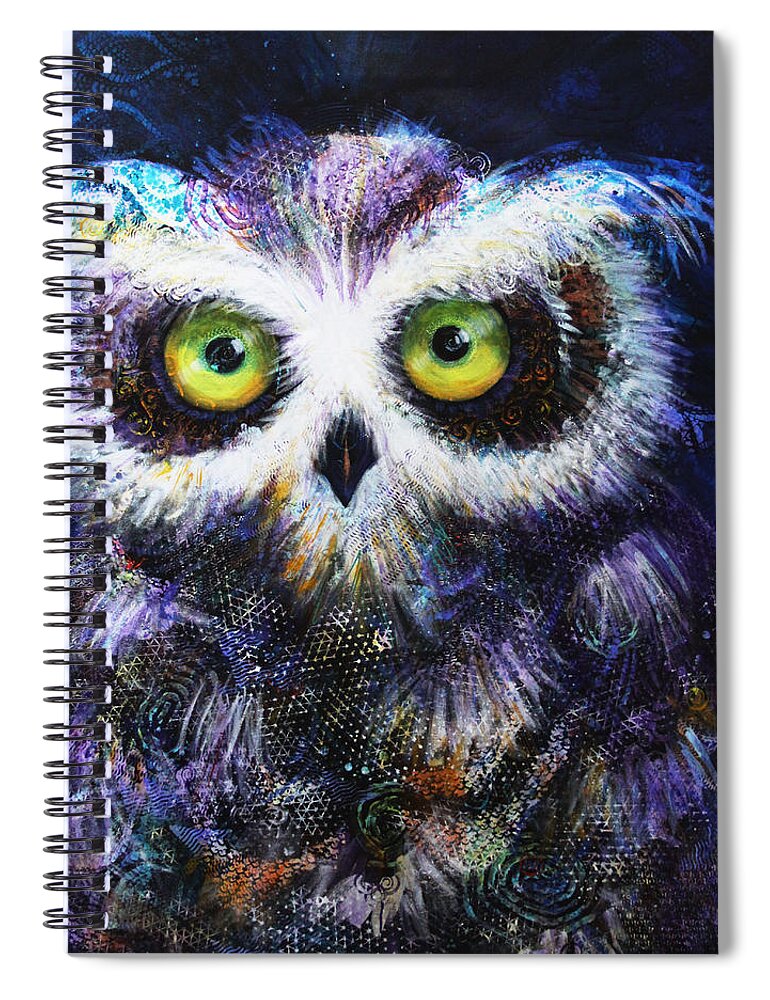 Moon Spiral Notebook featuring the painting Midnight Hoot by Laurel Bahe
