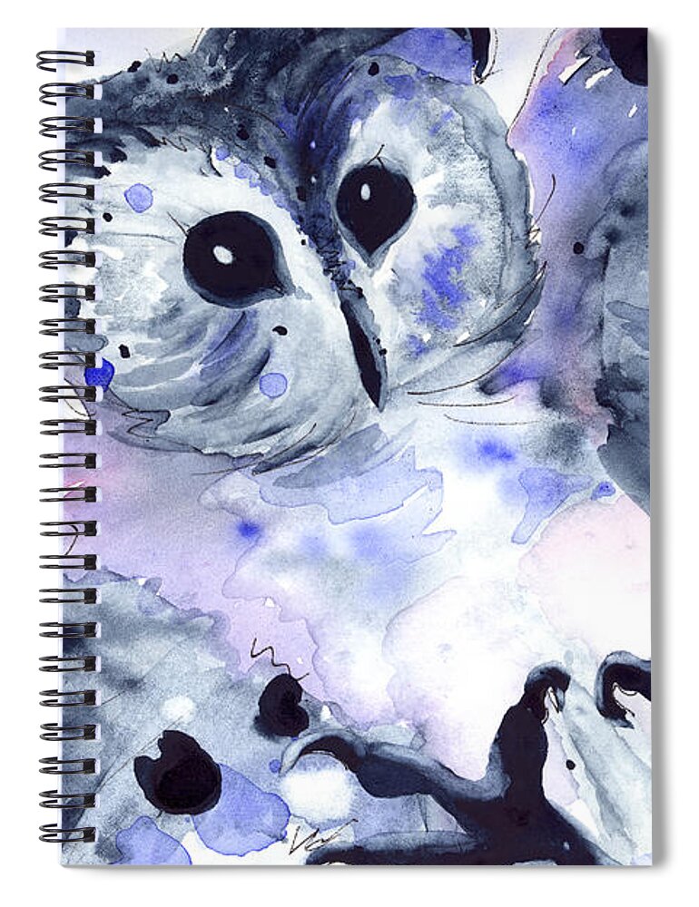 Owl Spiral Notebook featuring the painting Midnight Owl by Dawn Derman