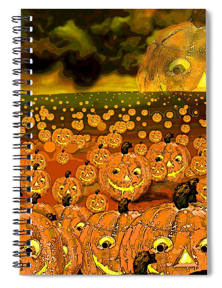 Gmo Spiral Notebook featuring the digital art Midnight Pumpkin Patch by Carol Jacobs
