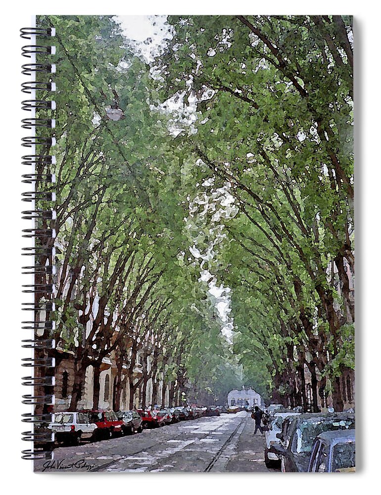 Milan Street Spiral Notebook featuring the digital art Milan Street by John Vincent Palozzi